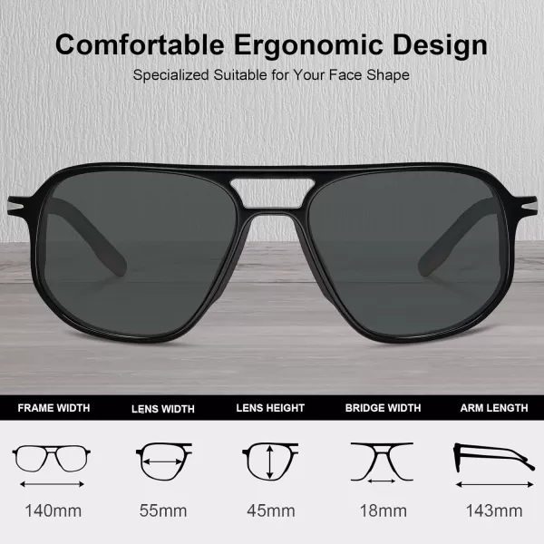 CARFIA Polarized Sunglasses for Men Handcrafted Acetate Frame Sun glasses Fashion Retro Polygon ShadesBlack Frame Grey Lens