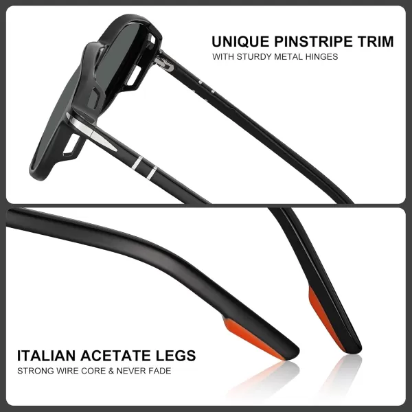 CARFIA Polarized Sunglasses for Men Handcrafted Acetate Frame Sun glasses Fashion Retro Polygon ShadesBlack Frame Grey Lens