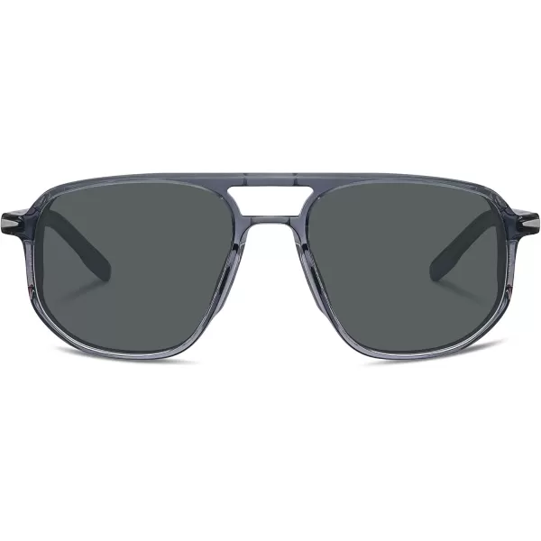 CARFIA Polarized Sunglasses for Men Handcrafted Acetate Frame Sun glasses Fashion Retro Polygon ShadesTransparent Grey Frame Grey Lens