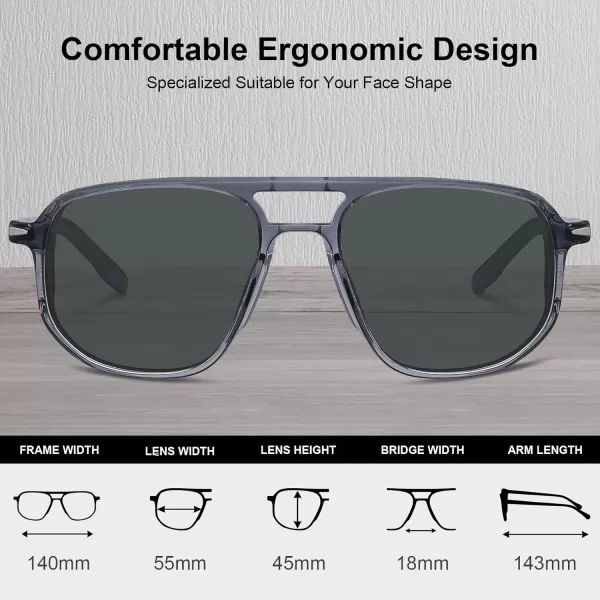 CARFIA Polarized Sunglasses for Men Handcrafted Acetate Frame Sun glasses Fashion Retro Polygon ShadesTransparent Grey Frame Grey Lens
