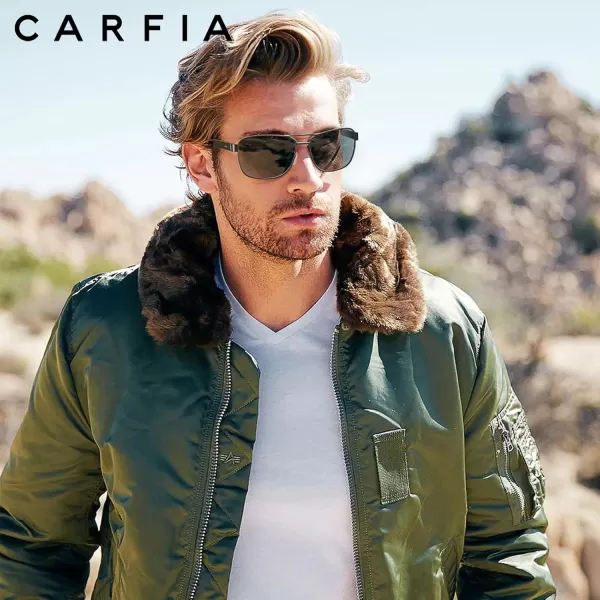 CARFIA Polarized Sunglasses for Men UV400 Protection Durable Acetate Temple Metal Frame Driving Fishing Glasses CA53971  Matte Black Frame Grey Lens