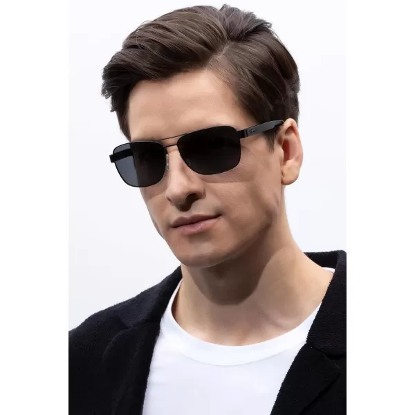 CARFIA Polarized Sunglasses for Men UV400 Protection Durable Acetate Temple Metal Frame Driving Fishing Glasses CA53971  Matte Black Frame Grey Lens
