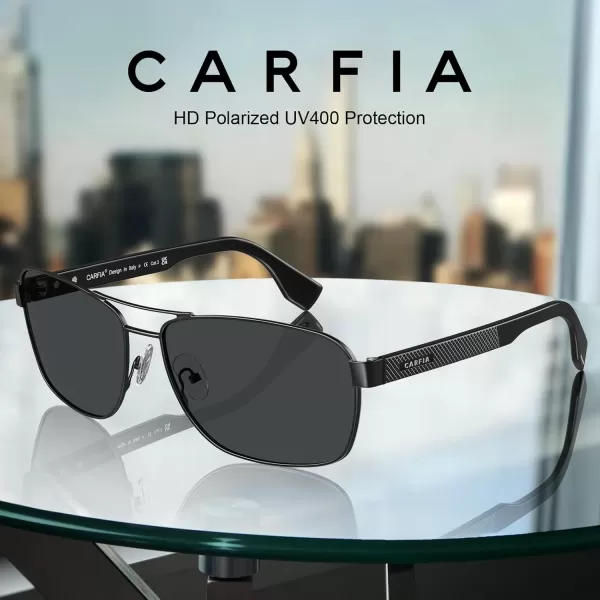 CARFIA Polarized Sunglasses for Men UV400 Protection Durable Acetate Temple Metal Frame Driving Fishing Glasses CA53971  Matte Black Frame Grey Lens