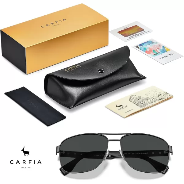 CARFIA Polarized Sunglasses for Men UV400 Protection Durable Acetate Temple Metal Frame Driving Fishing Glasses CA53971  Matte Black Frame Grey Lens