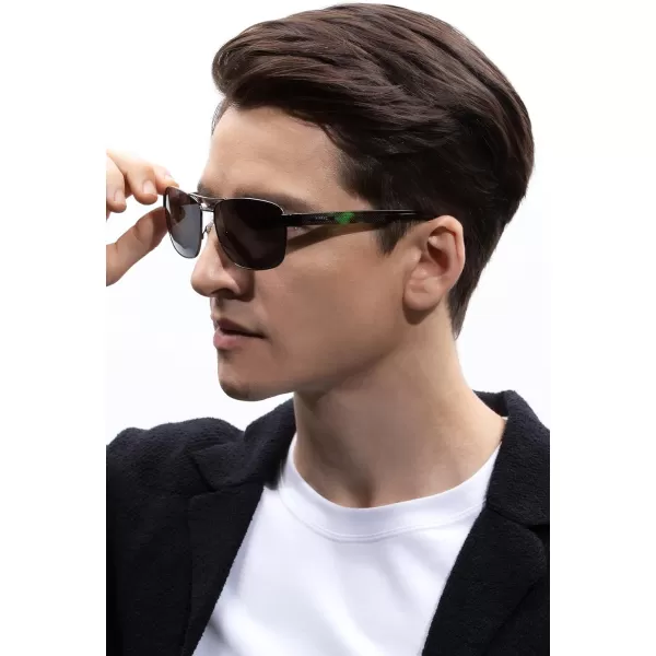 CARFIA Polarized Sunglasses for Men UV400 Protection Durable Acetate Temple Metal Frame Driving Fishing Glasses CA53972  Polished Gun Frame Grey Lens
