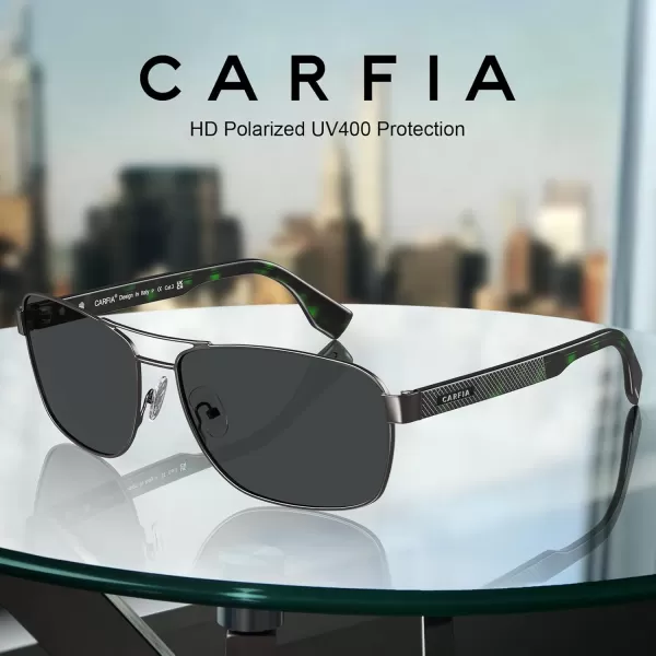 CARFIA Polarized Sunglasses for Men UV400 Protection Durable Acetate Temple Metal Frame Driving Fishing Glasses CA53972  Polished Gun Frame Grey Lens
