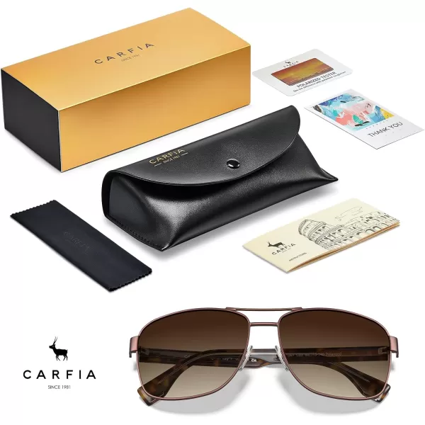 CARFIA Polarized Sunglasses for Men UV400 Protection Durable Acetate Temple Metal Frame Driving Fishing Glasses CA53973  Matte Gun Frame Brown Gradient Lens
