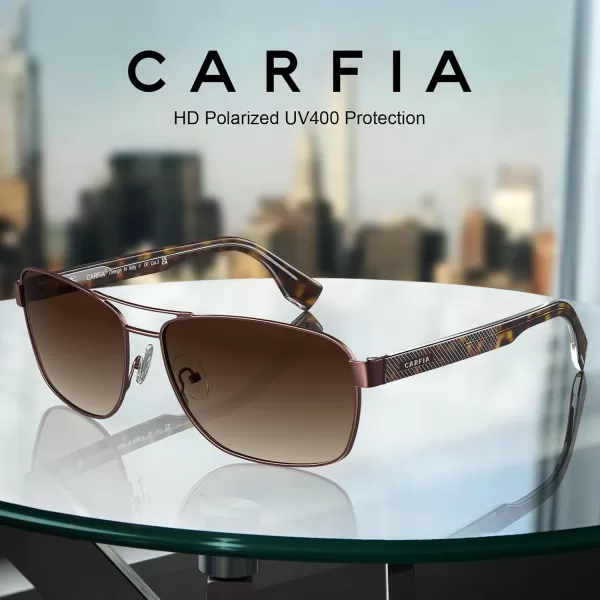CARFIA Polarized Sunglasses for Men UV400 Protection Durable Acetate Temple Metal Frame Driving Fishing Glasses CA53973  Matte Gun Frame Brown Gradient Lens