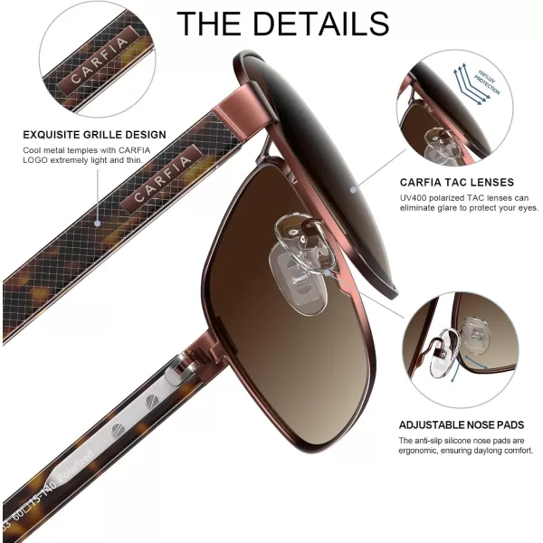 CARFIA Polarized Sunglasses for Men UV400 Protection Durable Acetate Temple Metal Frame Driving Fishing Glasses CA53973  Matte Gun Frame Brown Gradient Lens