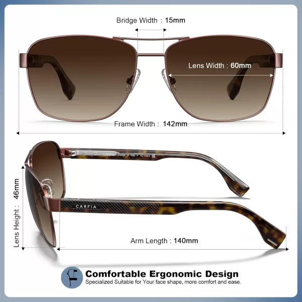 CARFIA Polarized Sunglasses for Men UV400 Protection Durable Acetate Temple Metal Frame Driving Fishing Glasses CA53973  Matte Gun Frame Brown Gradient Lens