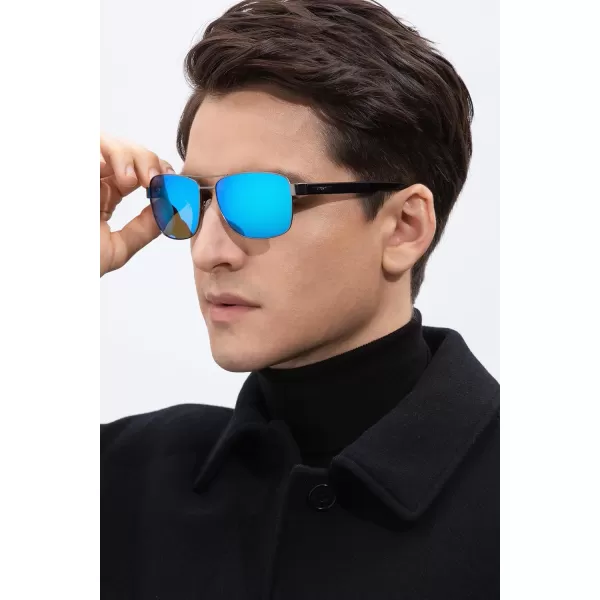 CARFIA Polarized Sunglasses for Men UV400 Protection Durable Acetate Temple Metal Frame Driving Fishing Glasses CA53974  Matte Gun Frame Ice Blue Mirror