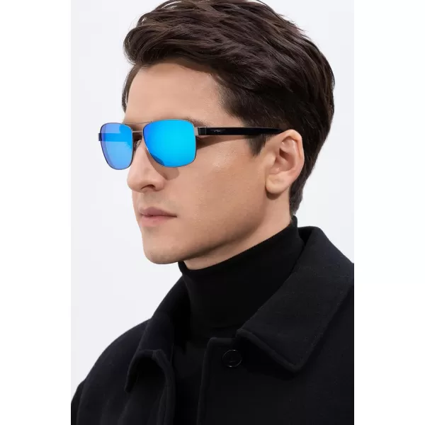 CARFIA Polarized Sunglasses for Men UV400 Protection Durable Acetate Temple Metal Frame Driving Fishing Glasses CA53974  Matte Gun Frame Ice Blue Mirror