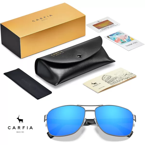 CARFIA Polarized Sunglasses for Men UV400 Protection Durable Acetate Temple Metal Frame Driving Fishing Glasses CA53974  Matte Gun Frame Ice Blue Mirror