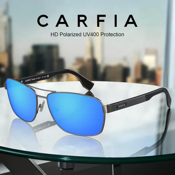 CARFIA Polarized Sunglasses for Men UV400 Protection Durable Acetate Temple Metal Frame Driving Fishing Glasses CA53974  Matte Gun Frame Ice Blue Mirror