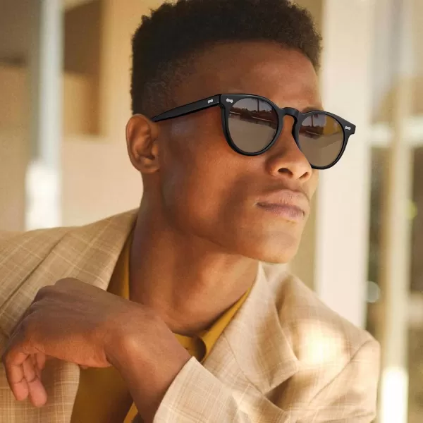 CARFIA Retro Acetate Polarized Sunglasses for Men UV Protection Vintage Round Frame Eyewear with Gold Filigree CA5506A Black Acetate Frame  Grey Lens