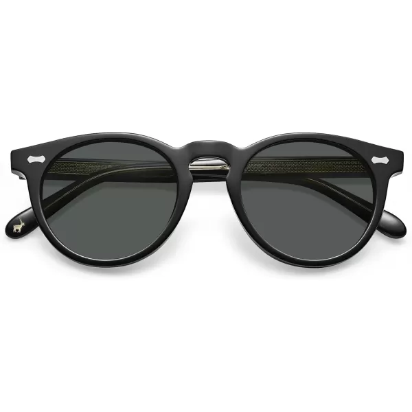 CARFIA Retro Acetate Polarized Sunglasses for Men UV Protection Vintage Round Frame Eyewear with Gold Filigree CA5506A Black Acetate Frame  Grey Lens