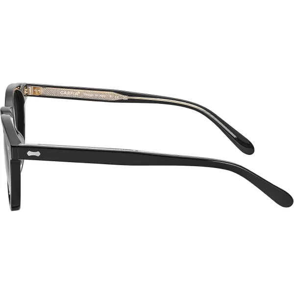 CARFIA Retro Acetate Polarized Sunglasses for Men UV Protection Vintage Round Frame Eyewear with Gold Filigree CA5506A Black Acetate Frame  Grey Lens