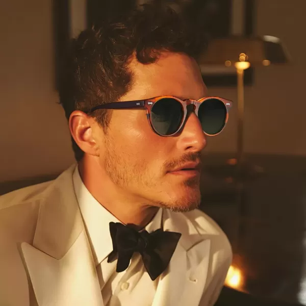CARFIA Retro Acetate Polarized Sunglasses for Men UV Protection Vintage Round Frame Eyewear with Gold Filigree CA5506B Striped Brown Frame  Green Lens