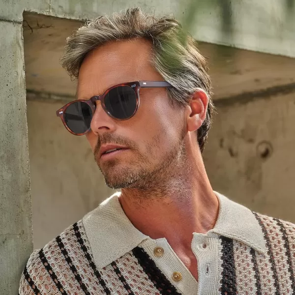 CARFIA Retro Acetate Polarized Sunglasses for Men UV Protection Vintage Round Frame Eyewear with Gold Filigree CA5506C Brown Tortoiseshell Frame  Grey Lens
