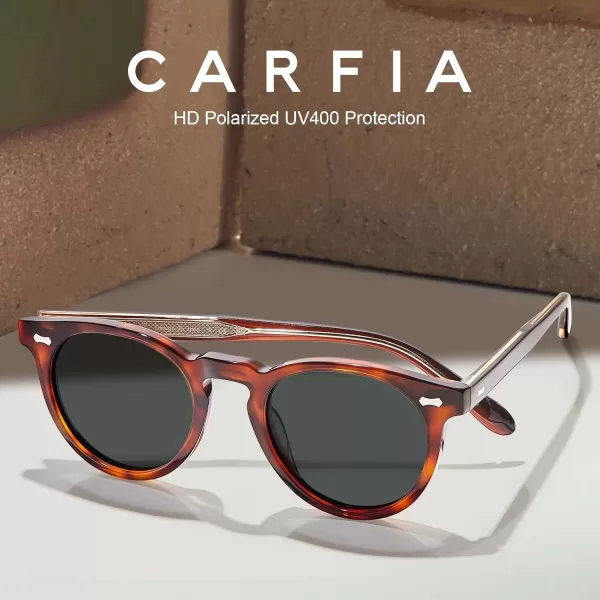 CARFIA Retro Acetate Polarized Sunglasses for Men UV Protection Vintage Round Frame Eyewear with Gold Filigree CA5506C Brown Tortoiseshell Frame  Grey Lens