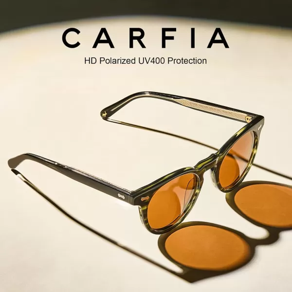 CARFIA Retro Acetate Polarized Sunglasses for Men UV Protection Vintage Round Frame Eyewear with Gold Filigree CA5506D Black and Green Floral Frame  Brown Lens