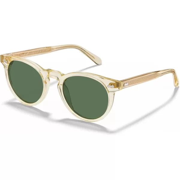 CARFIA Retro Acetate Polarized Sunglasses for Men UV Protection Vintage Round Frame Eyewear with Gold Filigree CA5506E Clear Yellow Frame  Green Lens