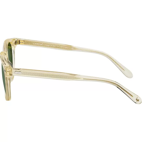 CARFIA Retro Acetate Polarized Sunglasses for Men UV Protection Vintage Round Frame Eyewear with Gold Filigree CA5506E Clear Yellow Frame  Green Lens