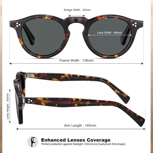 CARFIA Retro Mens Sunglasses Polarized UV400 Protection Small Round Acetate Italian Luxury Style Driving Shades2tortoise Frame Gray Lens