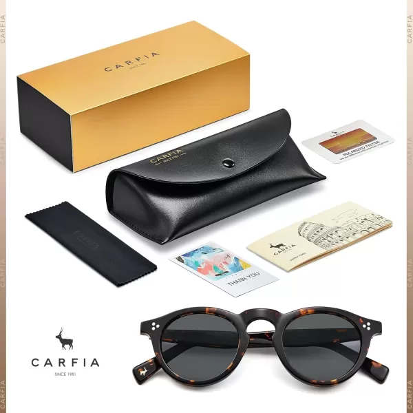 CARFIA Retro Mens Sunglasses Polarized UV400 Protection Small Round Acetate Italian Luxury Style Driving Shades2tortoise Frame Gray Lens