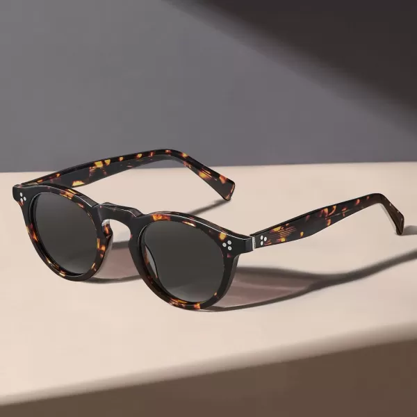 CARFIA Retro Mens Sunglasses Polarized UV400 Protection Small Round Acetate Italian Luxury Style Driving Shades2tortoise Frame Gray Lens