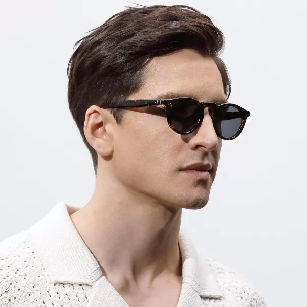 CARFIA Retro Mens Sunglasses Polarized UV400 Protection Small Round Acetate Italian Luxury Style Driving Shades2tortoise Frame Gray Lens