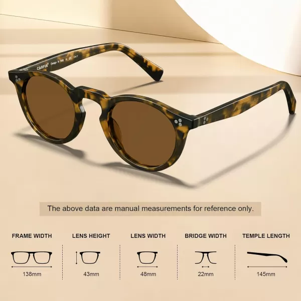 CARFIA Retro Mens Sunglasses Polarized UV400 Protection Small Round Acetate Italian Luxury Style Driving Shades6tortoise Frame Brown Lens