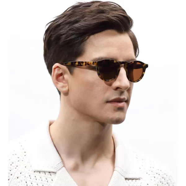CARFIA Retro Mens Sunglasses Polarized UV400 Protection Small Round Acetate Italian Luxury Style Driving Shades6tortoise Frame Brown Lens