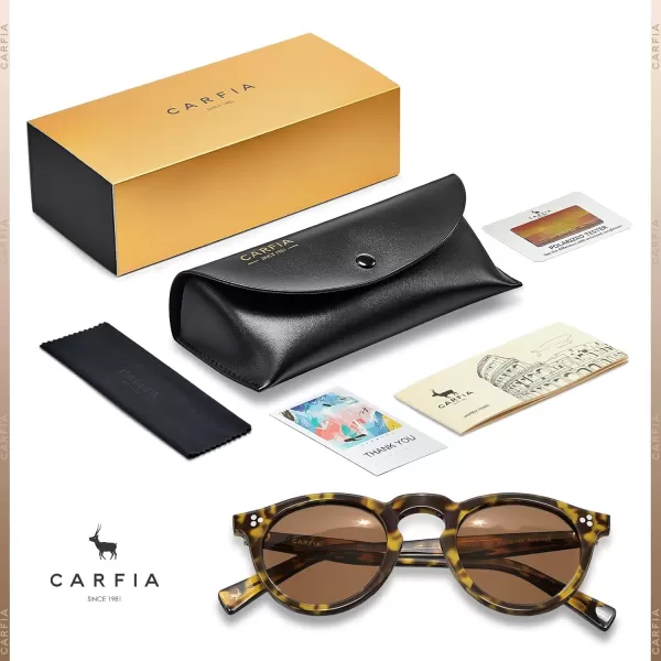 CARFIA Retro Mens Sunglasses Polarized UV400 Protection Small Round Acetate Italian Luxury Style Driving Shades6tortoise Frame Brown Lens