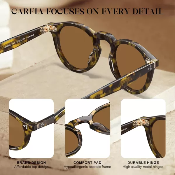 CARFIA Retro Mens Sunglasses Polarized UV400 Protection Small Round Acetate Italian Luxury Style Driving Shades6tortoise Frame Brown Lens