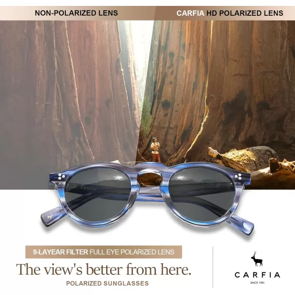 CARFIA Retro Mens Sunglasses Polarized UV400 Protection Small Round Acetate Italian Luxury Style Driving Shades7striped Frame Gray Lens