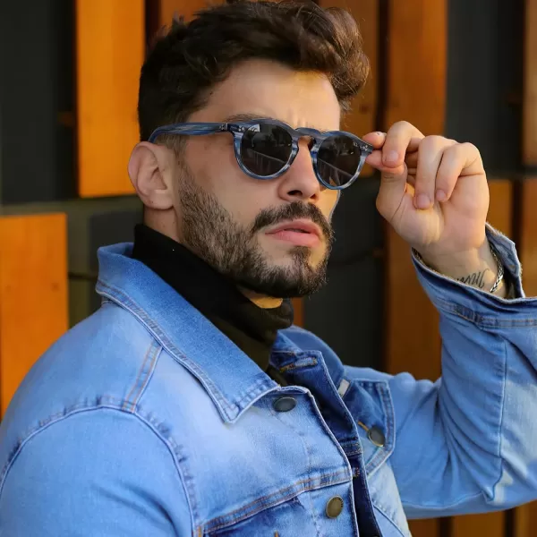 CARFIA Retro Mens Sunglasses Polarized UV400 Protection Small Round Acetate Italian Luxury Style Driving Shades7striped Frame Gray Lens