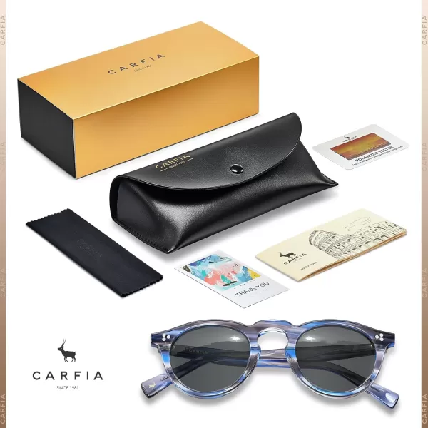 CARFIA Retro Mens Sunglasses Polarized UV400 Protection Small Round Acetate Italian Luxury Style Driving Shades7striped Frame Gray Lens