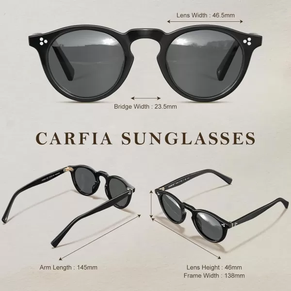 CARFIA Retro Mens Sunglasses Polarized UV400 Protection Small Round Acetate Italian Luxury Style Driving ShadesBlack Frame Gray Lens