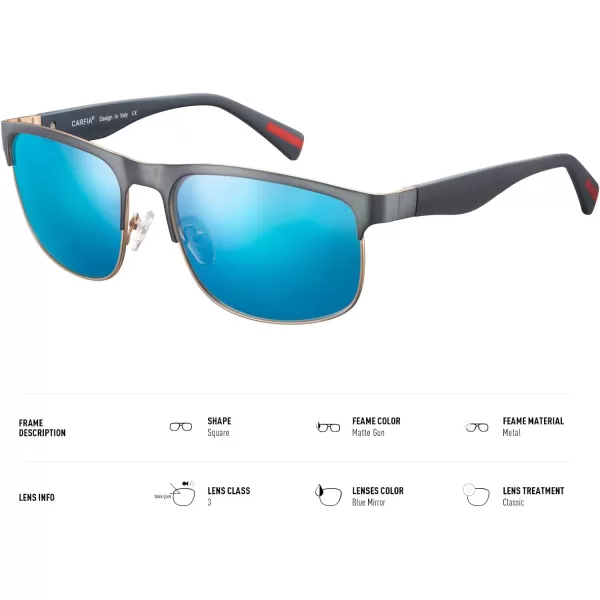 CARFIA Retro Polarized Sunglasses for Men UV Protection Fashion Cool Driving Sun Glasses Metal Square Frame CA5376B6 Gun Gold Frame Blue Mirror
