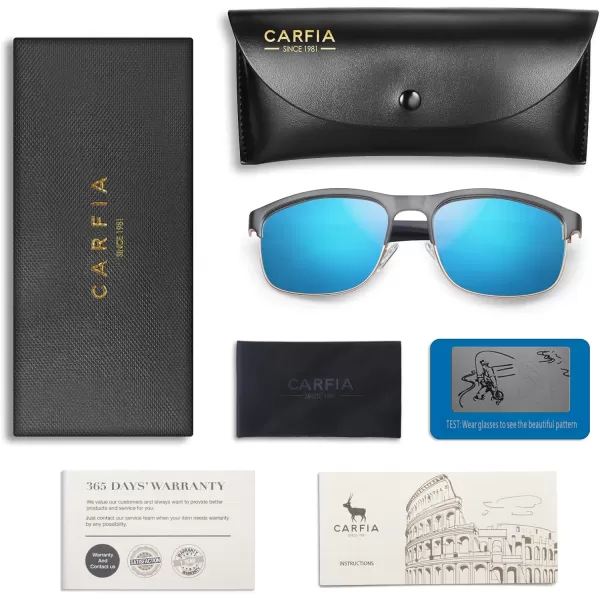 CARFIA Retro Polarized Sunglasses for Men UV Protection Fashion Cool Driving Sun Glasses Metal Square Frame CA5376B6 Gun Gold Frame Blue Mirror