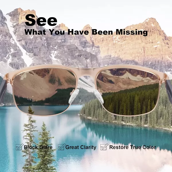 CARFIA Retro Polarized Sunglasses for Men UV Protection Fashion Cool Driving Sun Glasses Metal Square Frame CA5376B6 Gun Gold Frame Blue Mirror