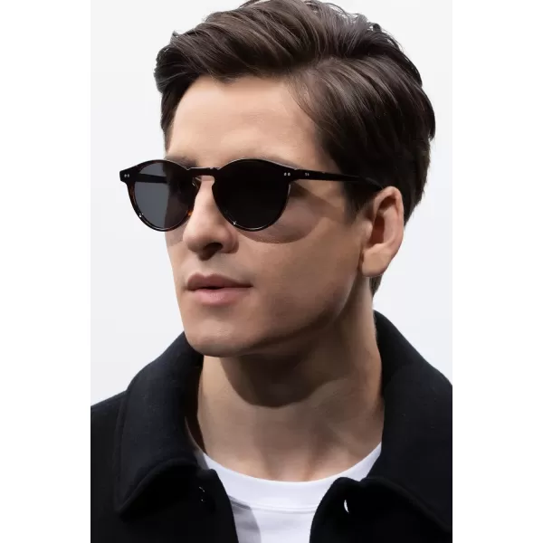 CARFIA Round Acetate Mens Sunglasses Polarized UV Protection Classic Retro Sun Glasses CA5289L3 Tortoise Frame Grey Lens