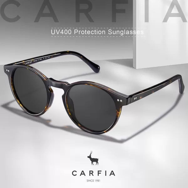 CARFIA Round Acetate Mens Sunglasses Polarized UV Protection Classic Retro Sun Glasses CA5289L3 Tortoise Frame Grey Lens