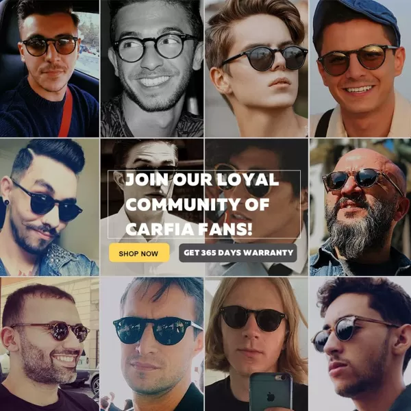 CARFIA Round Acetate Mens Sunglasses Polarized UV Protection Classic Retro Sun Glasses CA5289L3 Tortoise Frame Grey Lens