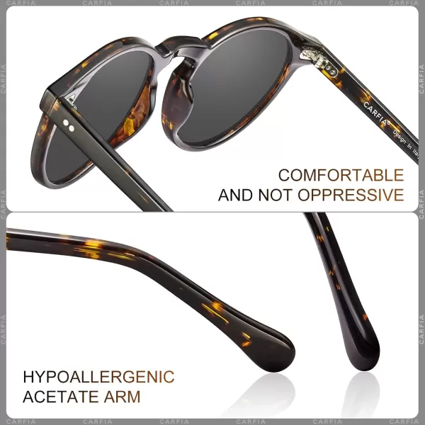 CARFIA Round Acetate Mens Sunglasses Polarized UV Protection Classic Retro Sun Glasses CA5289L3 Tortoise Frame Grey Lens