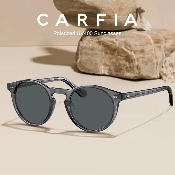 CARFIA Round Acetate Mens Sunglasses Polarized UV Protection Classic Retro Sun Glasses CA5289L4 Grey Frame Grey Lens