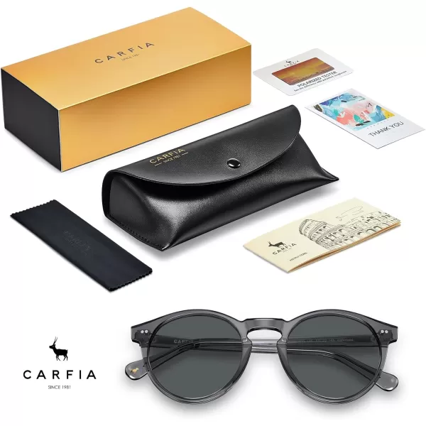 CARFIA Round Acetate Mens Sunglasses Polarized UV Protection Classic Retro Sun Glasses CA5289L4 Grey Frame Grey Lens