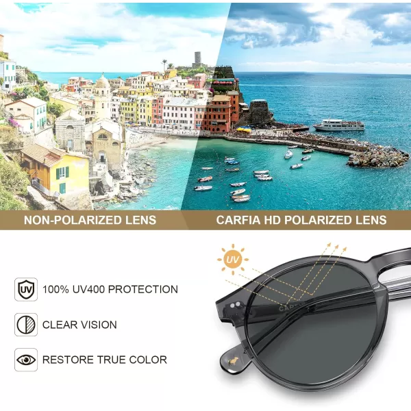 CARFIA Round Acetate Mens Sunglasses Polarized UV Protection Classic Retro Sun Glasses CA5289L4 Grey Frame Grey Lens