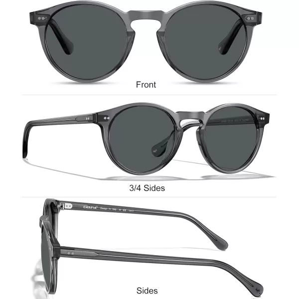 CARFIA Round Acetate Mens Sunglasses Polarized UV Protection Classic Retro Sun Glasses CA5289L4 Grey Frame Grey Lens